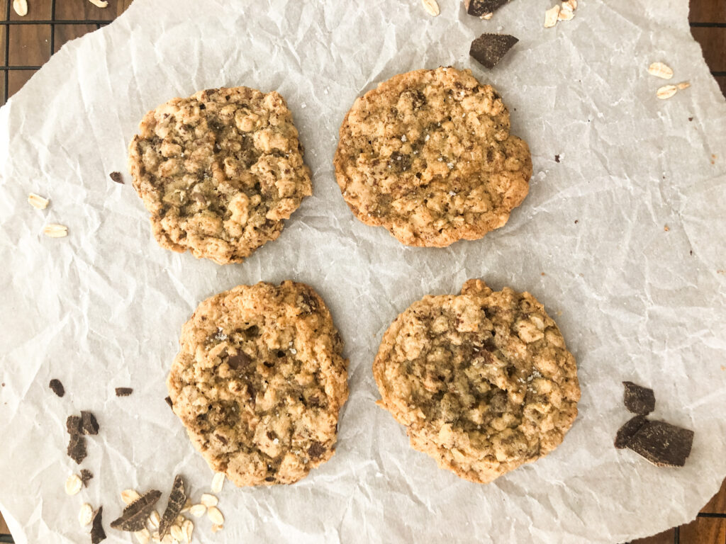 Gluten Free Oatmeal Chocolate Cookies on parchment paper