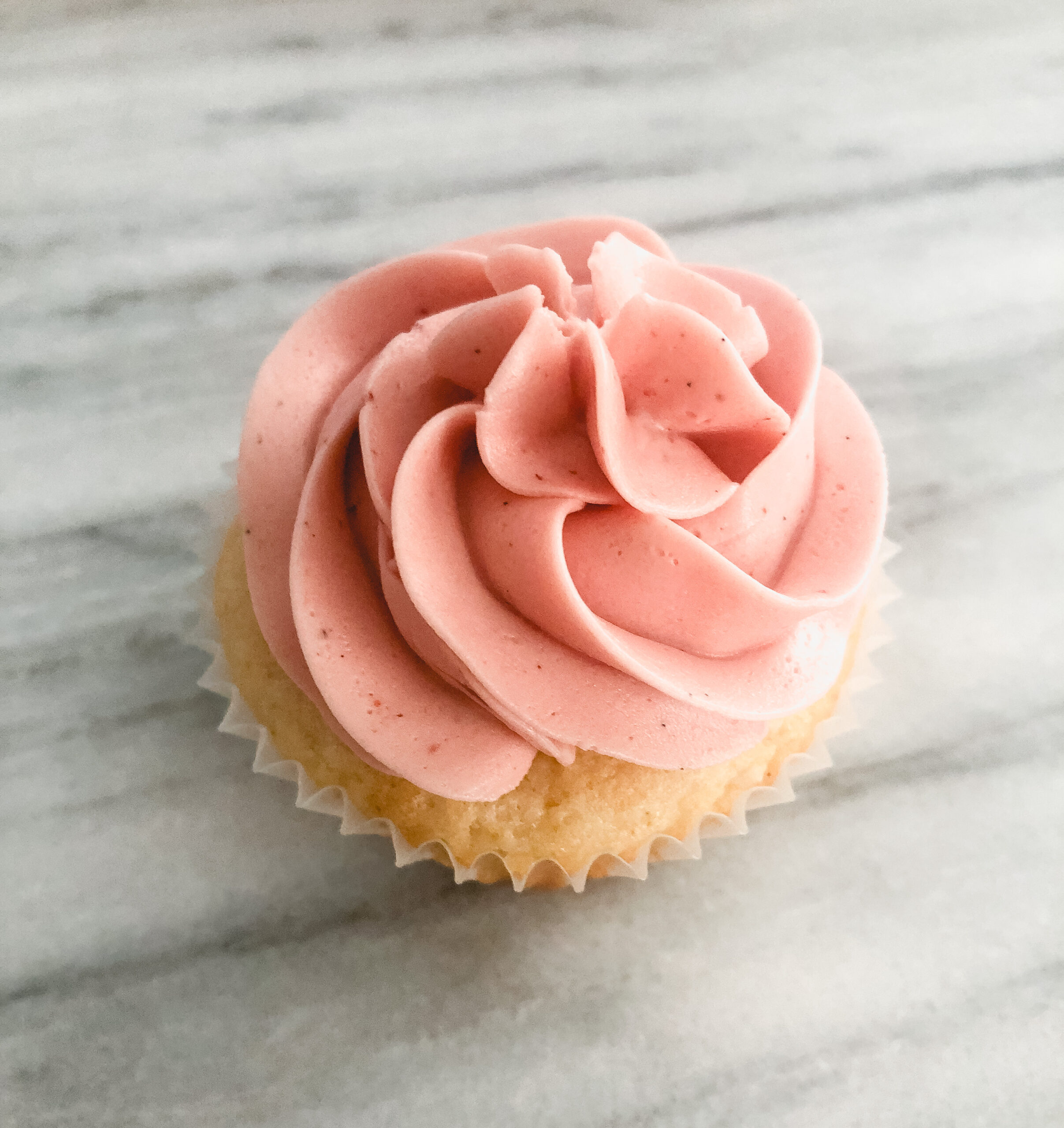 Gluten free vanilla cupcake with pink Swiss meringue buttercream icing 