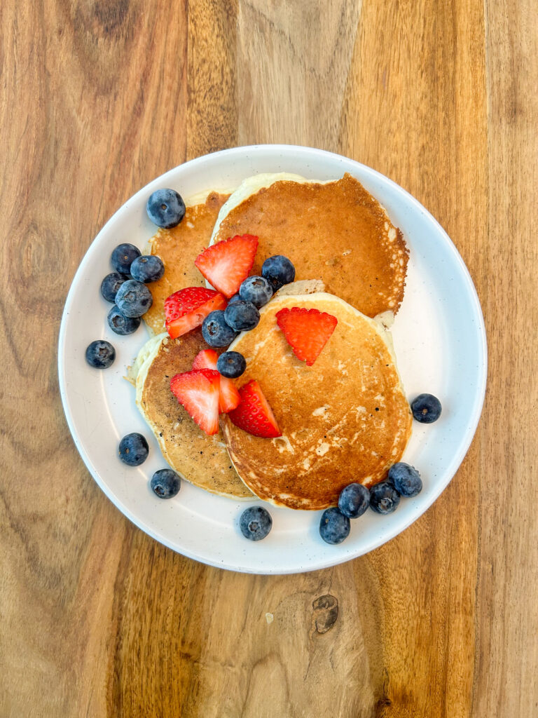 Gluten free pancakes with fresh fruit